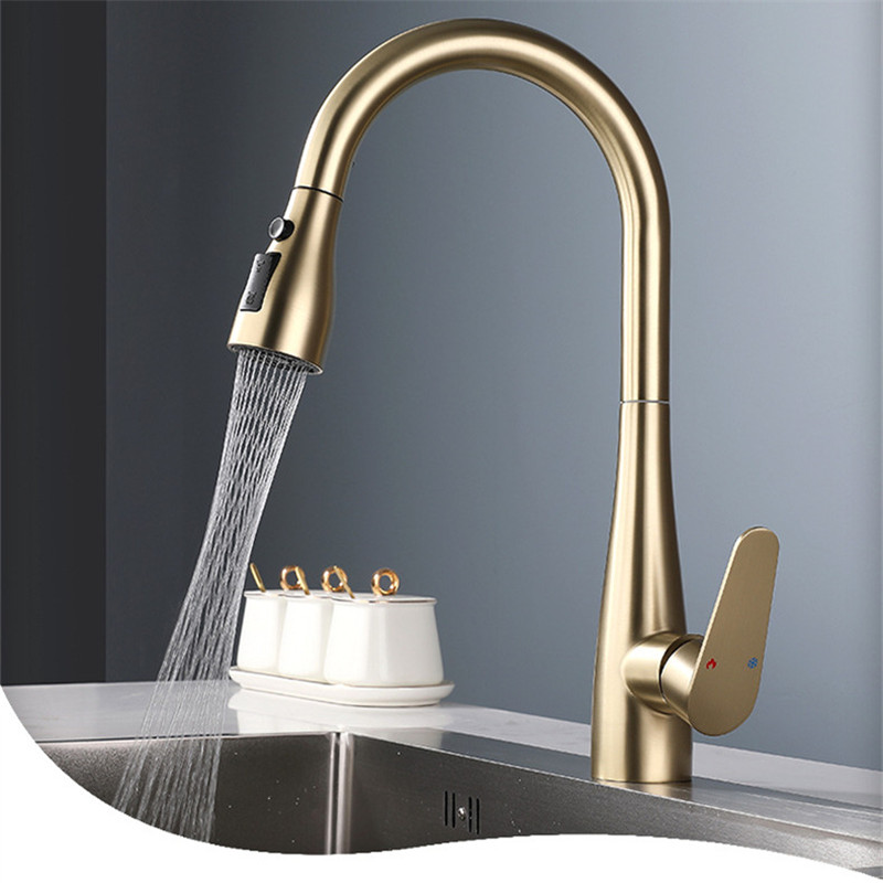 Kitchen Gadgets Mixer - Gebürstete Goldene Ausziehbare Küchenarmatur SUS304 Spülbecken-Mischbatterie