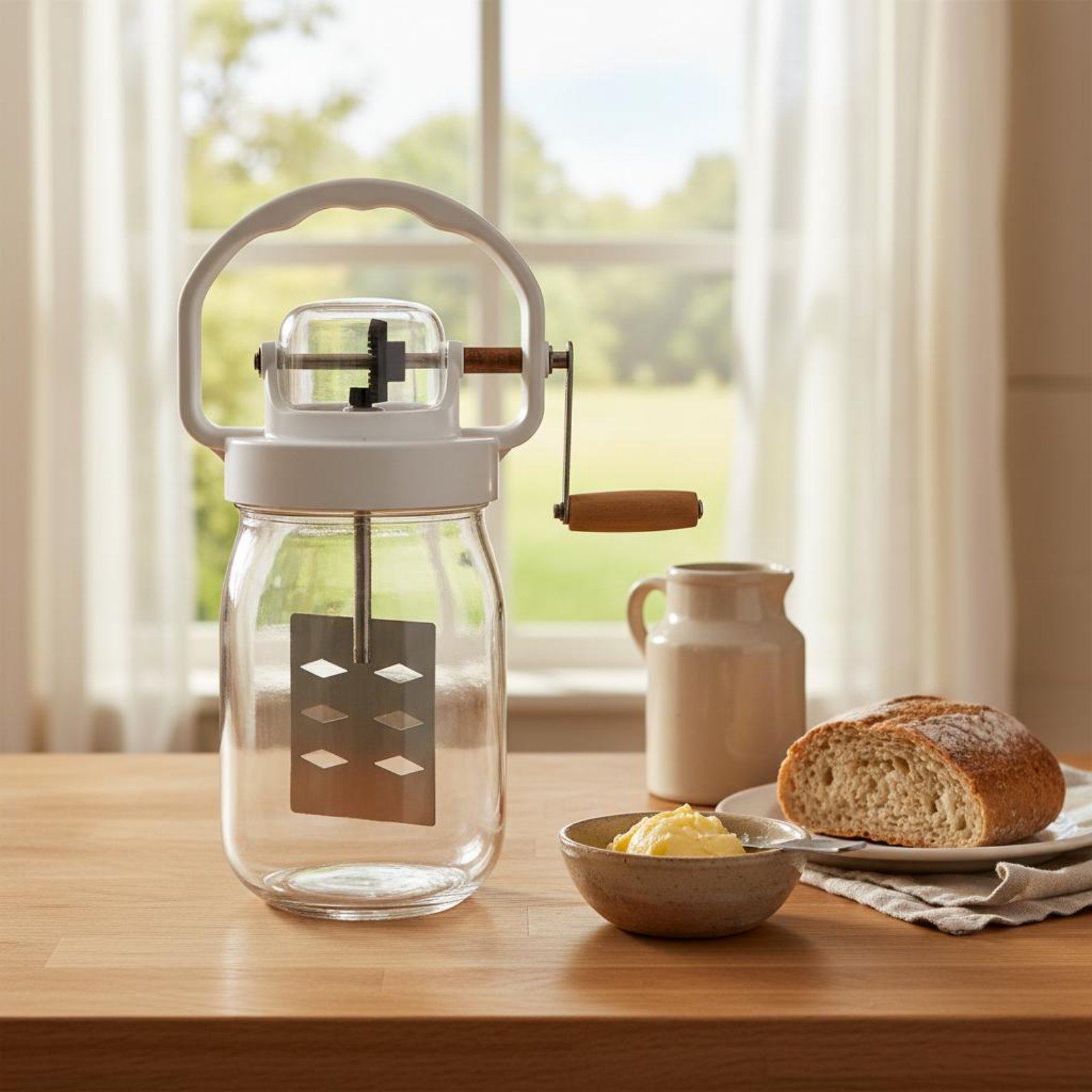 Kitchen Gadgets Mixer - Manuelle Butterrührmaschine Leicht zu Reinigen Handkurbel-Buttergenerator