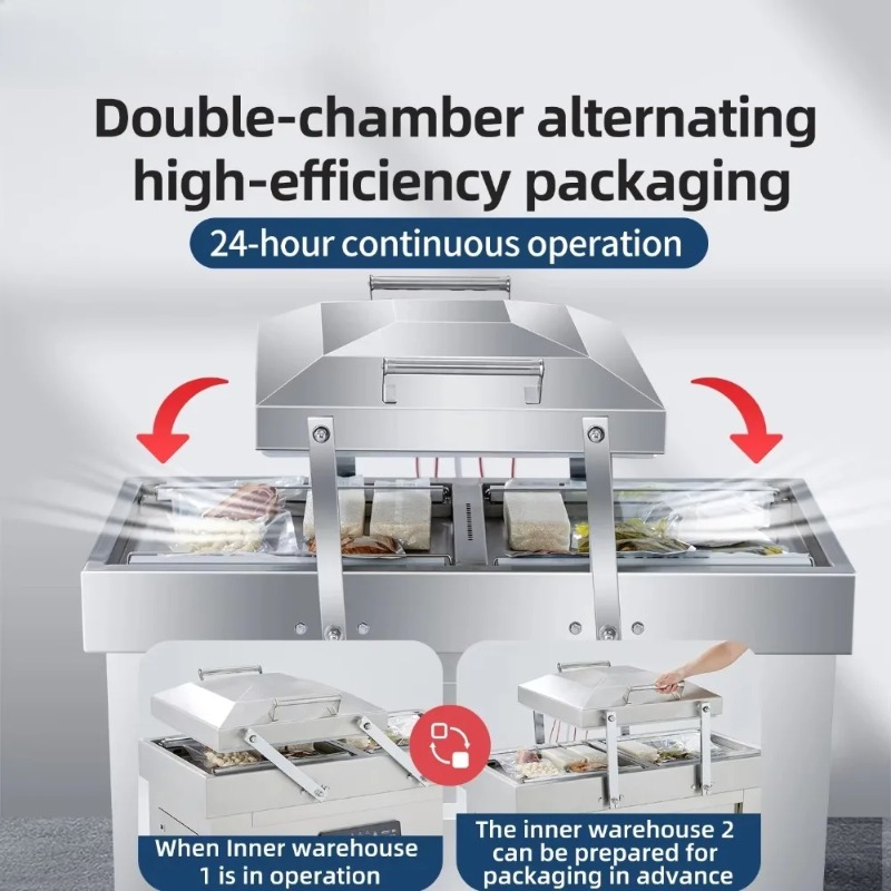 Food Vacuum Sealer - Doppelkammer-Vakuumiergerät Große Kommerzielle Lebensmittelverpackungsmaschine Automatischer Vakuumierer