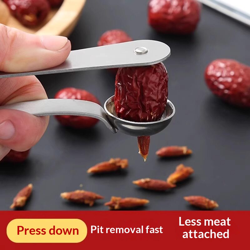 Kitchen Home Gadgets - Edelstahl-Jujube-Entkerner, manueller Fruchtkern-Entferner, tragbarer Dattel- und